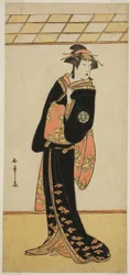 De acteur Nakamura Riko I als Lady Manko (Manko Gozen) (?) in het stuk Soga Musume Choja (?), uitgevoerd in het Nakamura Theater (?) in de eerste maand, 1784 (?)