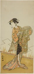 De Acteur Nakamura Riko I als de Courtisane Wakamatsu (?) in het Toneelstuk Gohiiki Kanjincho (?), Opgevoerd in het Nakamura Theater (?) in de Elfde Maand, 1773 (?)