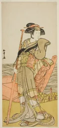 De Acteur Onoe Matsusuke I als Akoya in het Stuk Edo Meisho Midori Soga, Opgevoerd in het Morita Theater in de Tweede Maand, 1779