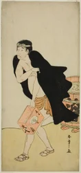 De acteur Onoe Matsusuke I als de draagstoel drager Gohei in het stuk Kitekaeru Nishiki no Wakayaka, uitgevoerd in het Nakamura Theater in de elfde maand, 1780