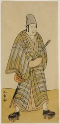 De acteur Otani Hiroemon III als Gokumon Shobei in het stuk Sugata no Hana Kurofune Zukin, uitgevoerd in het Morita Theater in de negende maand, 1774