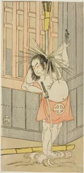 De acteur Otani Hiroji III, mogelijk als Akaneya Hanshichi in het stuk Fuji no Yuki Kaikei Soga (Sneeuw op de berg Fuji: De Soga Vendetta), uitgevoerd in het Ichimura Theater vanaf de vijftiende dag van de eerste maand, 1770
