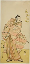 De acteur Otani Hiroji III als Makino Arataro Tokizumi in het stuk Hana no O-Edo Masakado Matsuri, uitgevoerd in het Ichimura Theater in de elfde maand, 1789