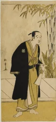 De acteur Otani Tomoemon I als Kajino Choan (?) in het stuk Hono Nitta Daimyojin (?), uitgevoerd in het Morita Theater (?) in de zevende maand, 1777