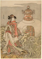De Acteur Segawa Kikunojo III als de Drakenprinses in het Toneelstuk Saki Masuya Ume no Kachidoki, Opgevoerd in het Ichimura Theater in de Elfde Maand, 1778