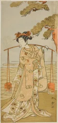 De acteur Segawa Kitsuji III als Murasame in het stuk Gohiiki Kanjincho, uitgevoerd in het Nakamura Theater in de elfde maand, 1773
