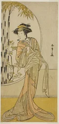 De acteur Tsuneyo II als Okaru in het stuk Kanadehon Chushingura, uitgevoerd in het Morita Theater in de achtste maand, 1779