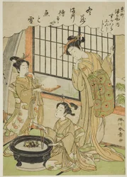 De Courtisane Sugawara van het Tsuruya Huis en haar Kamuro Namiji en Kashiko