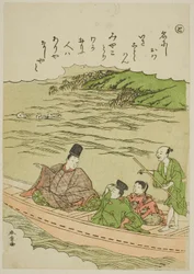 "To": Sumida Rivier, Musashi en Shimosa Provincies, uit de serie "Verhalen van Ise in Modieuze Brokaatafbeeldingen (Furyu nishiki-e Ise monogatari)"