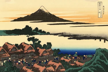 36 uitzichten op de berg Fuji, Japan: zonsopgang in Isawa in de provincie Kai, Japan