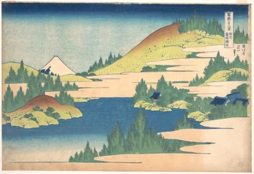 36 gezichten op de berg Fuji, Japan: uitzicht op het Hakone-meer, provincie Sagami
