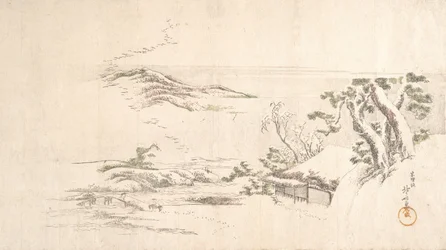 Een met sneeuw bedekt landschap met grijze wolken, ca. 1800