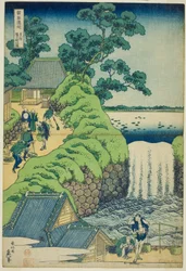 Aoigaoka-waterval in de oostelijke hoofdstad (Toto Aoigaoka no taki), uit de serie "Een rondreis langs watervallen in verschillende provincies (Shokoku taki meguri)"