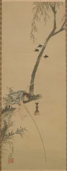 Jongen die vist vanaf een tak van een boom, Edo-periode, 1839