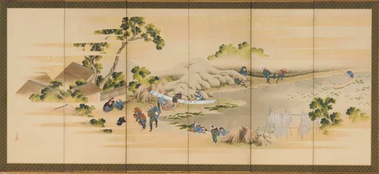 Landelijke scènes en de berg Fuji, een van een paar