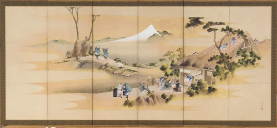 Landelijke scènes en de berg Fuji, een van een paar