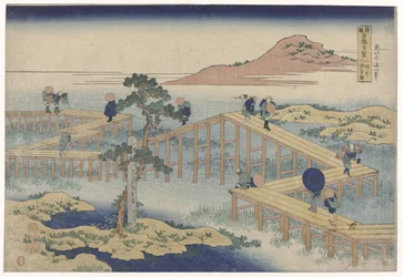De zigzag brug in de provincie Mikawa (Gezichten op beroemde bruggen in de provincies)