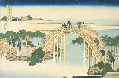 Drumbrug van het Kameido Tenjin-heiligdom uit de serie Wonderbaarlijke Uitzichten van Beroemde Bruggen in Alle Provincies, 19e eeuw