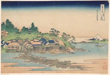 Enoshima-eiland in de provincie Sagami, uit de serie "Zesendertig gezichten op de berg Fuji"