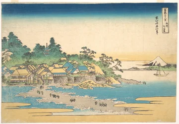 Enoshima in de provincie Sagami (Sōshū Enoshima), uit de serie „Zesendertig gezichten op de berg Fuji“ (Fugaku sanjūrokkei)