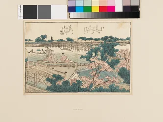 Uit prentenboek van de Sumida-rivier. Een blik op beide oevers