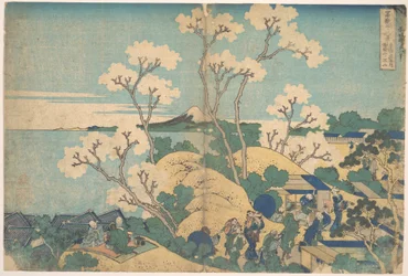 Fuji gezien vanaf Gotenyama in Shinagawa aan de Tōkaidō (Tōkaidō Shinagawa Gotenyama no Fuji), uit de serie Zesendertig gezichten op de berg Fuji (Fugaku sanjūrokkei)