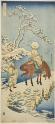 Ruiter in de sneeuw, uit de serie "Een ware spiegel van Japanse en Chinese gedichten (Shiika shashin kyo)"