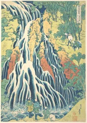 De Kirifuri-waterval bij de Kurokami-berg in Shimotsuke (Shimotsuke Kurokamiyama Kirifuri no taki), uit de serie „Een rondreis langs watervallen in verschillende provincies“ (Shokoku taki meguri)
