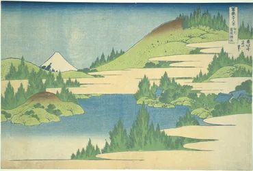 Het Hakone-meer in de provincie Segami, uit de serie ’Zesendertig gezichten op de berg Fuji’