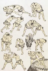 Manga: studies van gebaren en houdingen van worstelaars, gepubliceerd 1849