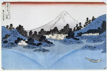 Mount Fuji weerspiegeld in Lake Misaica, uit de serie 