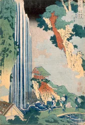 Ona Waterval op de Kisokaido, 1827 (kleur houtsnede)
