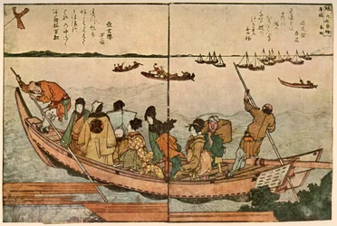 Passagiers op een boot die de Sumida-rivier in Japan oversteken