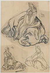 Voorbereidende schets voor De Courtisane Eguchi als de Bodhisattva Fugen, Edo-periode, ca. 1806-1811