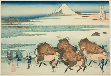 Rijstvelden bij Ono in de provincie Suruga (Sunshu Ono shinden), uit de serie "Zesendertig gezichten op de berg Fuji (Fugaku sanjurokkei)"