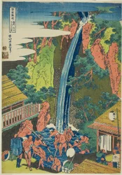 Roben-waterval bij Oyama in de provincie Sagami (Soshu Oyama Roben no taki), uit de serie "Een Rondreis langs Watervallen in Verschillende Provincies (Shokoku taki meguri)"
