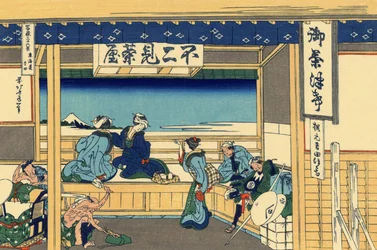 Serie van 36 uitzichten op de berg Fuji: uitzicht op Yoshida bij Tokaido, Japan