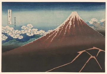 Regenbui onder de top (Sanka hakuu), uit de serie "Zesendertig gezichten op de berg Fuji (Fugaku sanjurokkei)"