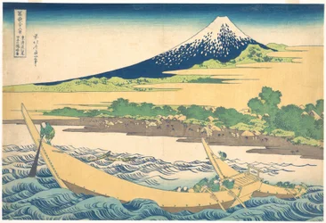 De baai van Tago bij Ejiri aan de Tōkaidō (Tōkaidō Ejiri Tago no ura ryaku zu), uit de serie „Zesendertig gezichten op de berg Fuji“ (Fugaku sanjūrokkei)