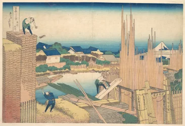 Tatekawa in Honjō (Honjō Tatekawa), uit de serie Zesendertig gezichten op de berg Fuji (Fugaku sanjūrokkei)