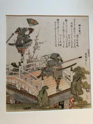 De scène op de Gojō-brug met Benkei en Yoshitsune op een feestwagen