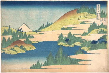 Het meer bij Hakone in de provincie Sagami (Sōshū Hakone kosui), uit de serie Zesendertig gezichten op de berg Fuji (Fugaku sanjūrokkei)