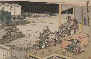 De Trouwe Liga van de Zevenenveertig Rōnin (Chūshingura), Tiende akte: Gihei bewaakt de wapenkist