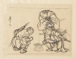Drie mannen met een dienblad