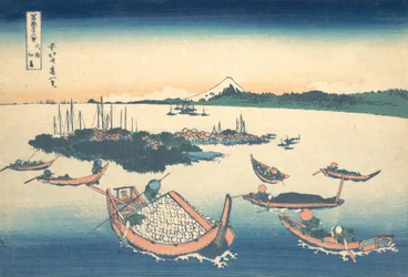 Tsukudajima in de provincie Musashi Buyo Tsukudajima, uit de serie Zesendertig Zichten..., ca. 1830-32