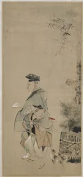 Twee entertainers wandelen op Nieuwjaar, Edo-periode, ca. 1830-32