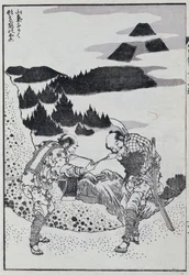 Twee mannen, uit een Manga (kleur houtsnede)