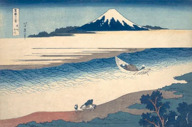 Ukiyo-e afdruk van de Tama-rivier en Mt. Fuji