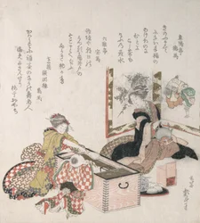 Vrouwen die Thee Bereiden Rond de Vuurhouder, 1816