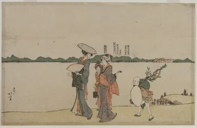 Vrouwen en Kinderen die Langs de Sumida Rivier Lopen